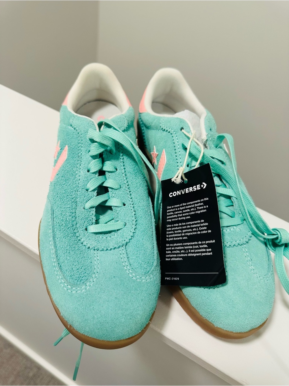Converse Suede Tennis Sneakers in Mint with Pink Accents NWT